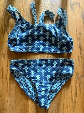 Blue Patterned Bikini Top and Bottom Set REVERSIBLE
